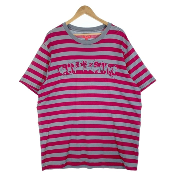 SUPREME シュプリーム 20AW Stripe Appliqué S/S Top ストライプアップリケ ショートスリーブトップ Tシャツ レッド グレー Size XL 福生店