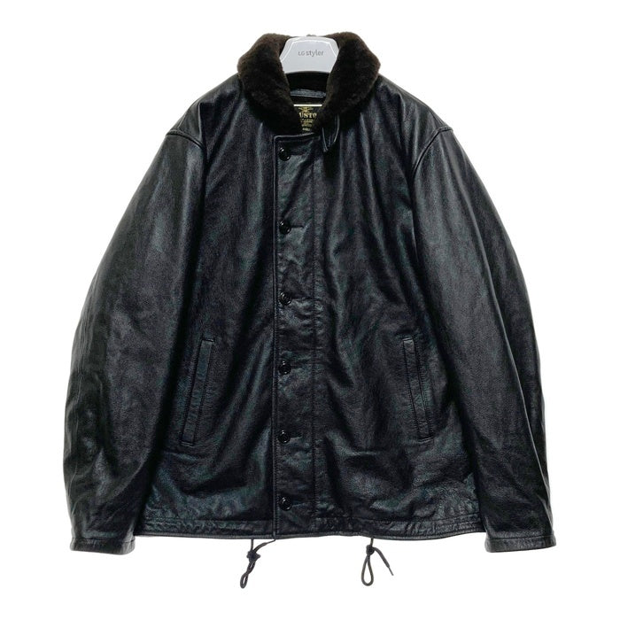 HOUSTON ヒューストン 8177 COW LEATHER N-1 DECK JACKET カウレザー デッキジャケット ブラック Size 44R 瑞穂店