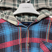 SAUGATUCK ソーガタック プリントネル フード付きシャツ ブルー size- 瑞穂店