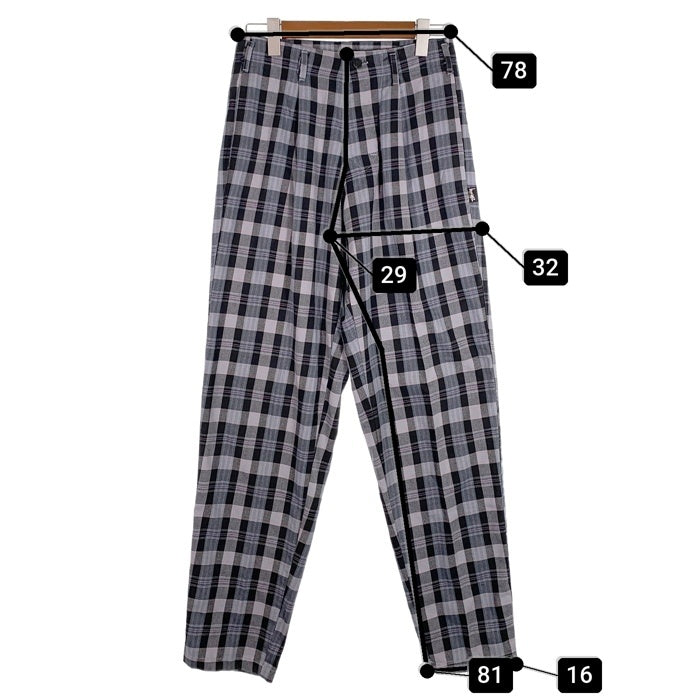 80's STUSSY ステューシー コットン チェック柄 1タック ロングパンツ グレー ブラック USA製 黒タグ Size 29 福生店