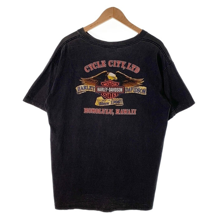 90's~ HARLEY DAVIDSON ハーレーダビッドソン バー&シールド イーグル プリントTシャツ ブラック 1999コピーライト Size XL 福生店