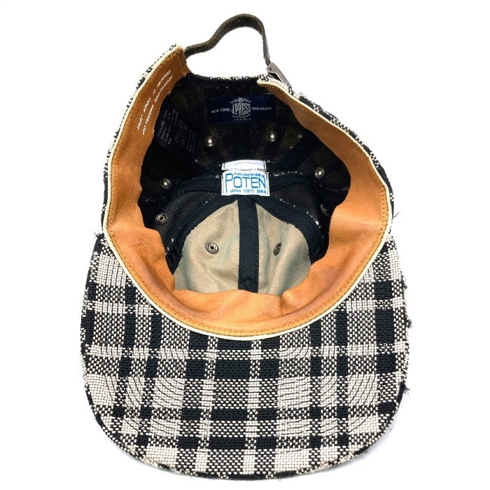 POTEN ポテン J.PRESS ジェイプレス チェック 内側レザー巻 ベースボールキャップ 帽子 ブラック×アイボリー 瑞穂店