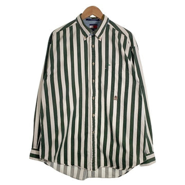 TOMMY HILFIGER トミーヒルフィガー ストライプ ボタンダウンシャツ ホワイト グリーン Size L 福生店