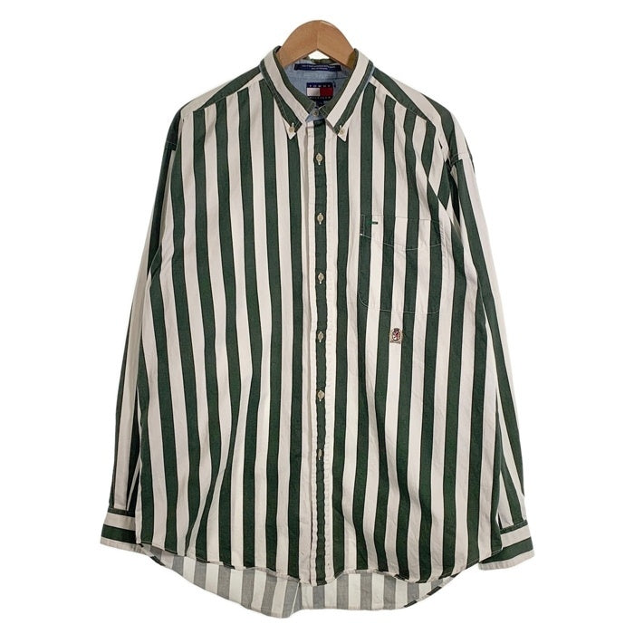TOMMY HILFIGER トミーヒルフィガー ストライプ ボタンダウンシャツ ホワイト グリーン Size L 福生店