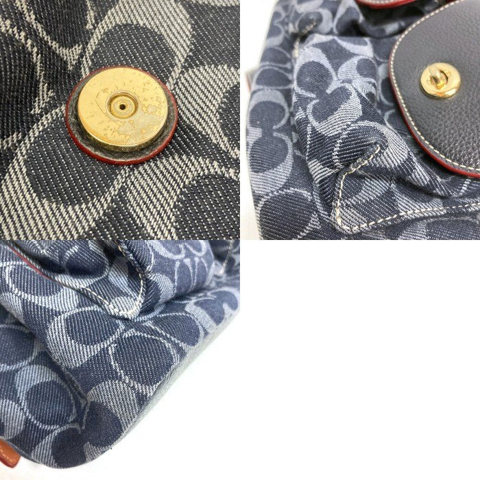 COACH コーチ F37589 シグネチャー キャンバス レザー切替 リュックサック ネイビー 瑞穂店