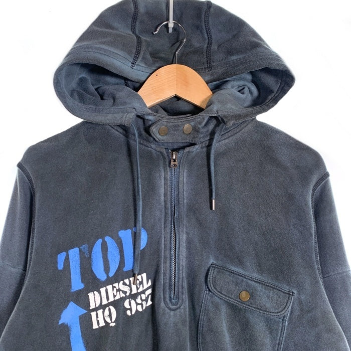 DIESEL ディーゼル Archive Half Zip Hoodie アーカイブ ハーフジップ フーディー プルオーバースウェットパーカー カーキ USED加工 Size L 福生店
