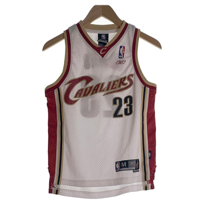 Reebok リーボック NBA Cleveland Cavaliers クリーブランド キャバリアーズ 23 LeBron James レブロン ジェームス ゲームシャツ ユニフォーム ホワイト ゴールド レッド Size M 福生店