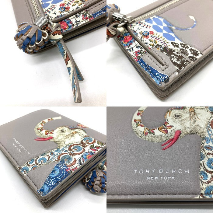 TORY BURCH トリーバーチ 二つ折り財布 像刺繡 グレー 瑞穂店