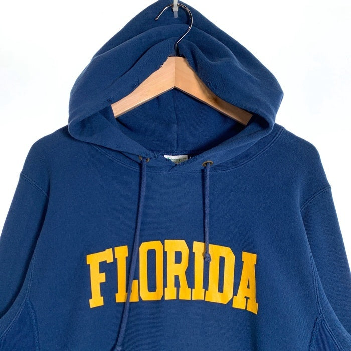 TMT ティーエムティー Champion チャンピオン FLORIDA プリント リバースウィーブ プルオーバースウェットパーカー ダメージ加工 ブルー Size L 福生店