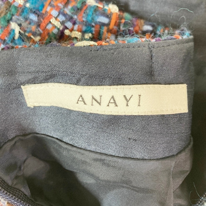 ANAYI アナイ ツイード スカート ラップ 金ボタン マルチカラー size36 瑞穂店