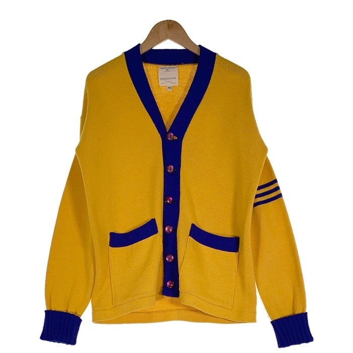 70's Champion チャンピオン アクリルニット レタードカーディガン 袖ライン イエロー ブルー USA製 Size 40 福生店