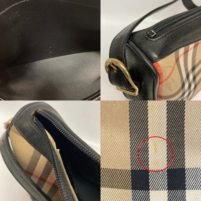 Burberry's バーバリーズ ノバチェック ロゴ透かし レザー ショルダーバッグ ブラック 瑞穂店