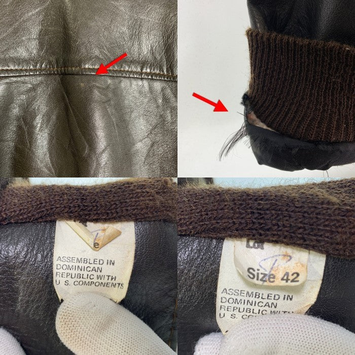 ブランド不明 G-1 レザージャケット 襟ボア リブ ブラック ブラウン Size 42-44 福生店