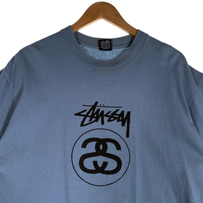 80's STUSSY ステューシー シャネルロゴ 半袖 Tシャツ ライトブルー Size XL 福生店