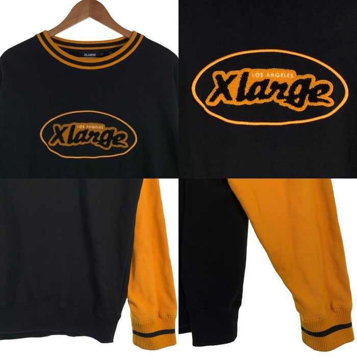 X-LARGE エクストララージ 23AW RETRO CREWNECK SWEAT クルーネックスウェットトレーナー ブラック イエロー 101233012025 Size L 福生店