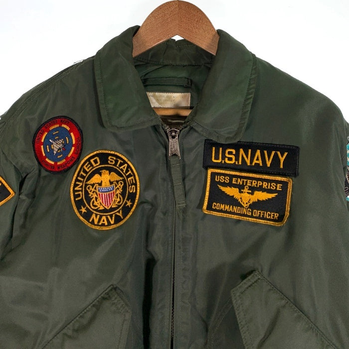 70's CWU-45/P FILAMENT NYLON ミリタリー フライトジャケット カスタムワッペン TOM CAT グリーン 78年会計 民間品 Size L 福生店