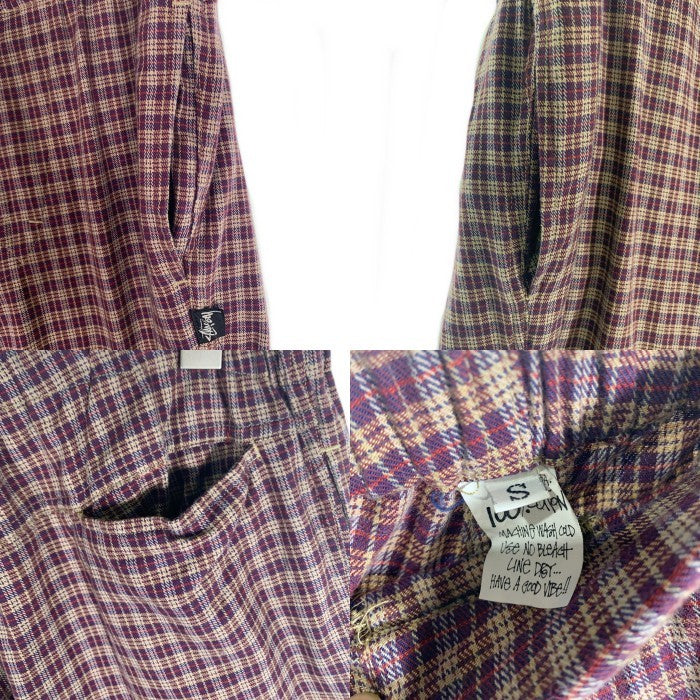80's STUSSY ステューシー チェック柄 イージーパンツ USA製 黒タグ ベルト ボルドー Size S 福生店