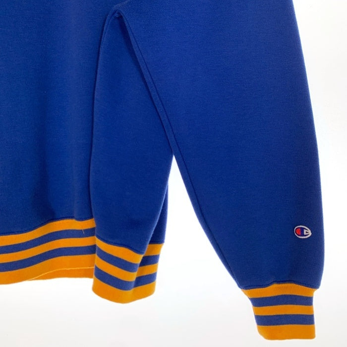 Champion チャンピオン リブライン 前V ロゴプリント クルーネックスウェットトレーナー ブルー イエロー Size L 福生店