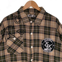 EXAMPLE エグザンプル EX CHECK BIG SILHOUETTE S/S SHIRTS 半袖 チェックシャツ ベージュ Size L 福生店