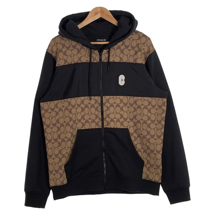 COACH コーチ 22AW シグネチャー フルジップフーディー 切替 スウェットパーカー ベージュ ブラック C7817 Size L 福生店
