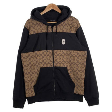 COACH コーチ 22AW シグネチャー フルジップフーディー 切替 スウェットパーカー ベージュ ブラック C7817 Size L 福生店