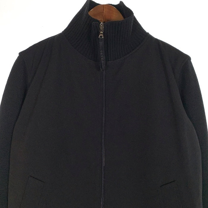 PRADA プラダ ナイロン ウール切替 ドライバーズニット ジップアップジャケット ブラック イタリア製 Size M 福生店