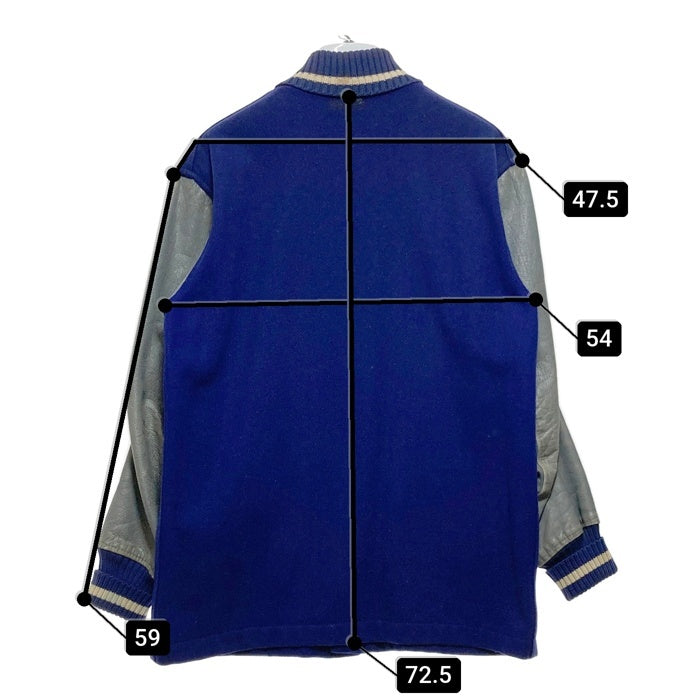 60's WHITING ホワイティング 袖レザー ウール スタジャン ロング ネイビー グレー Size 38 瑞穂店