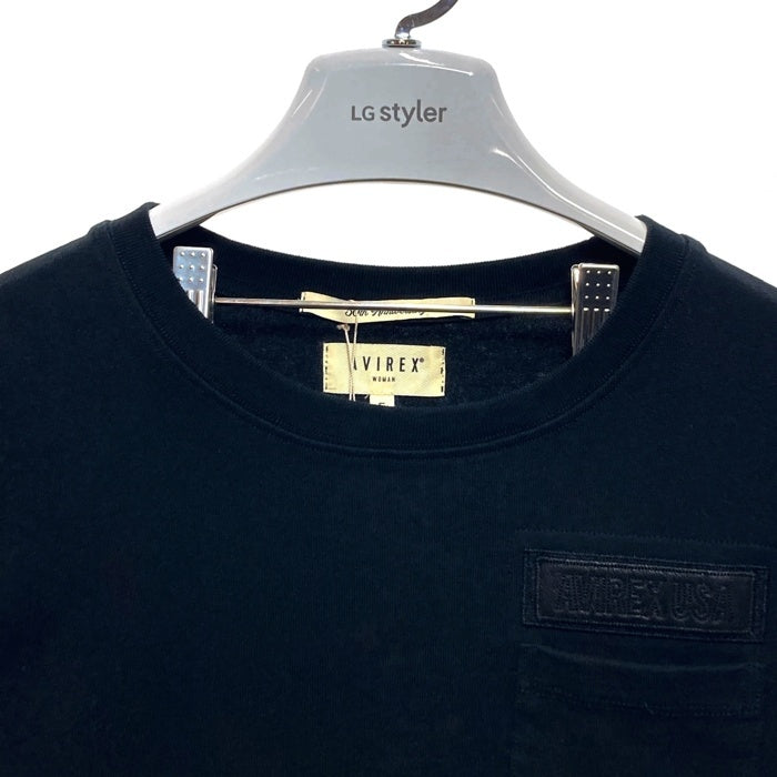 AVIREX アヴィレックス 783-5135606 50th Anniversary LEATHER PATCHED FATIGUE T-SHIRT レザーパッチ ファティーグ Tシャツ ブラック sizeF 瑞穂店