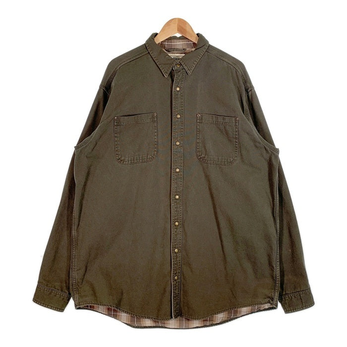 L.L.Bean エルエルビーン ダック地 シャツジャケット 裏地フランネル カーキ カナダ製 Size XL 福生店