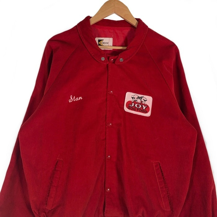 80-90's K-BRAND コーデュロイ リブジャケット ワッペン 刺繡 スナップボタン レッド USA製 Size L 福生店