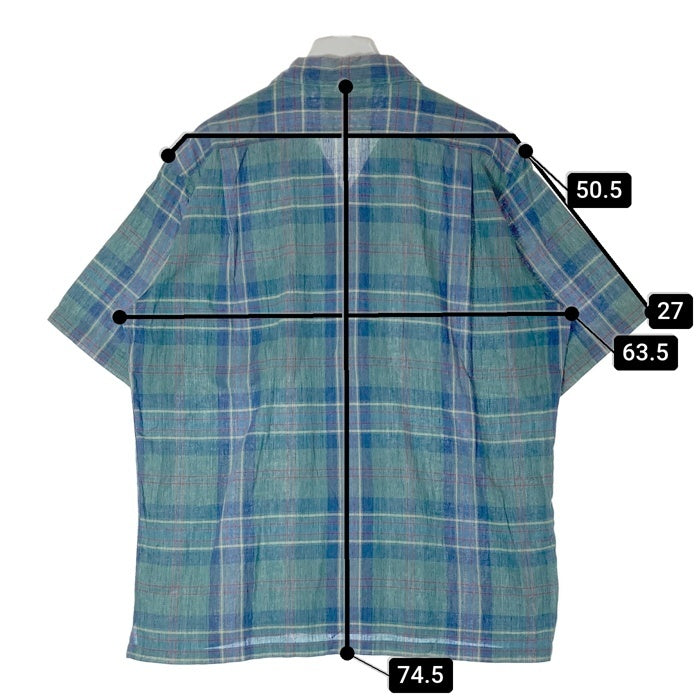 L.L.Bean エルエルビーン リネン混 オープンカラー 半袖シャツ グリーン×ブルー sizeL 瑞穂店