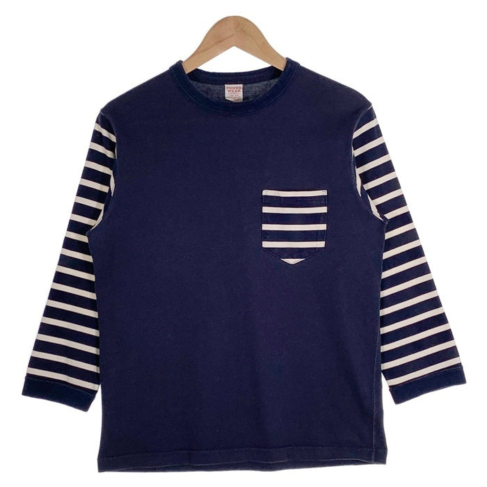 FREEWHEELERS フリーホイーラーズ POWER WEAR ボーダー切替 ポケット 七分袖 ロングスリーブTシャツ ネイビー Size M 福生店