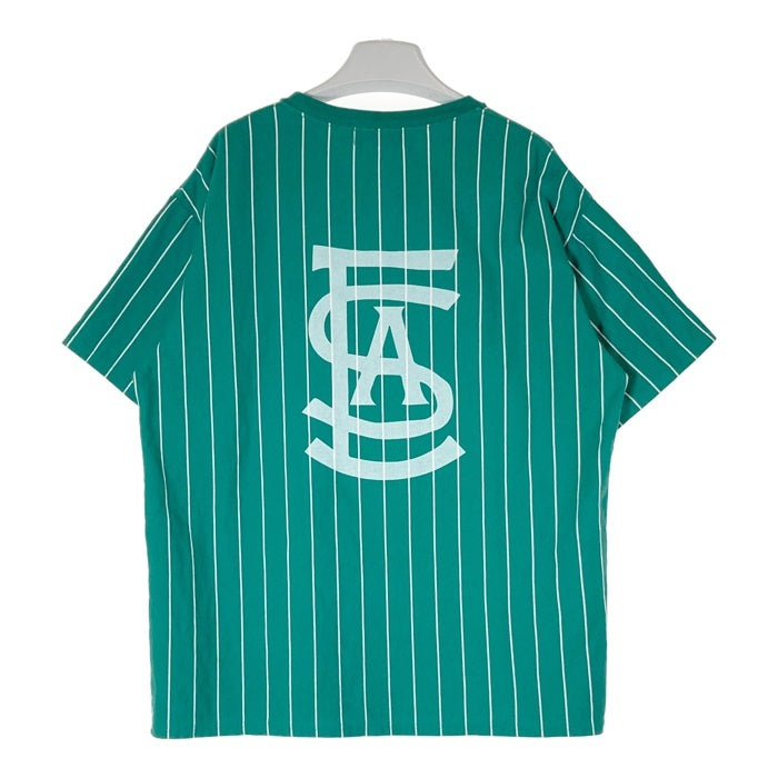 WINDANDSEA ウィンダンシー 筆記体ロゴ ストライプ Tシャツ グリーン sizeL 瑞穂店