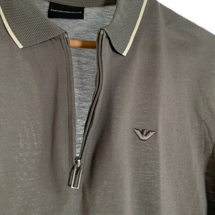 EMPORIO ARMANI エンポリオアルマーニ ハーフジップ 半袖 ポロシャツ ベージュ Size S 福生店