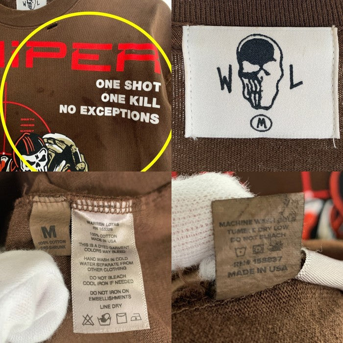 Warren Lotas ウォーレンロータス SNIPER ダメージ加工 半袖 Tシャツ ブラウン Size M 福生店