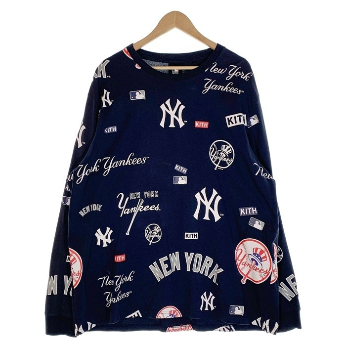 KITH キス 20AW MLB ニューヨーク・ヤンキース 総柄プリント ロングスリーブTシャツ ネイビー Size XL 福生店