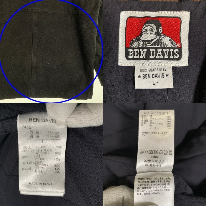 BEN DAVIS ベンデイビス ダック地 カバーオール ジャケット スナップボタン 中綿 ブラック G-1780011 Size L 福生店