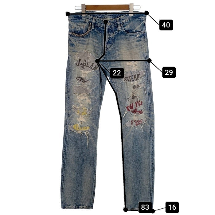HYSTERIC GLAMOUR ヒステリックグラマー USED加工 スタッズ スキニー デニムパンツ ライトブルー 0204AP06 Size 32 福生店
