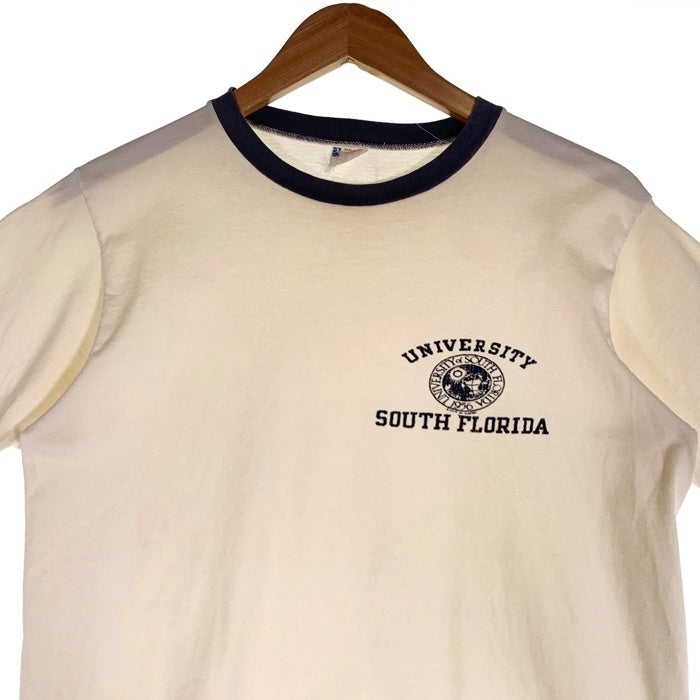 50's 60's Champion チャンピオン UNIVER SITY SOUTH FLORIDA サウス・フロリダ大学 カレッジ プリント 半袖 リンガー Tシャツ ランタグ後期 ホワイト USA製 Size L 福生店