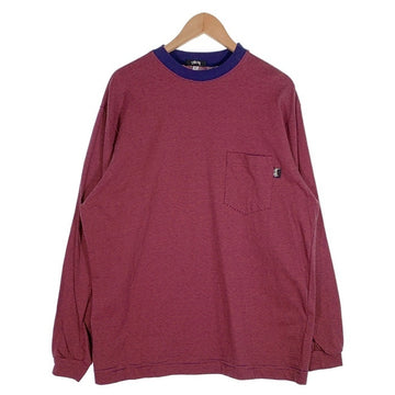 80's STUSSY ステューシー ボーダー ポケット ロングスリーブTシャツ ボルドー ネイビー USA製 黒タグ Size L 福生店