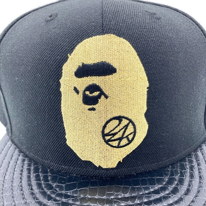 A BATHING APE アベイシングエイプ 24karats トゥエンティーフォーカラッツ New Era ニューエラ サル刺繍 型押し 9FIFTY キャップ 帽子 ブラック×ゴールド sizeF -2 瑞穂店