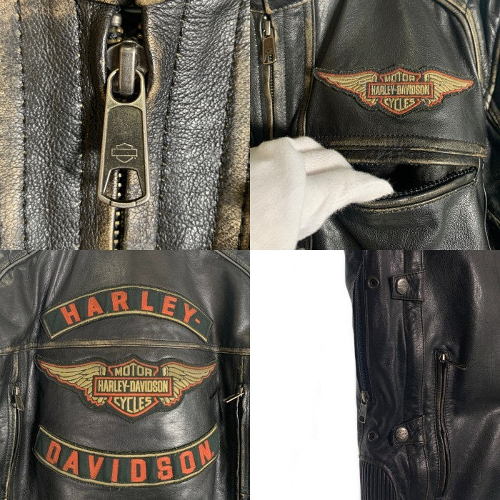 Harley-Davidson ハーレーダビッドソン バッファローレザー シングルライダースジャケット ブラック ワッペン Size L 福生店