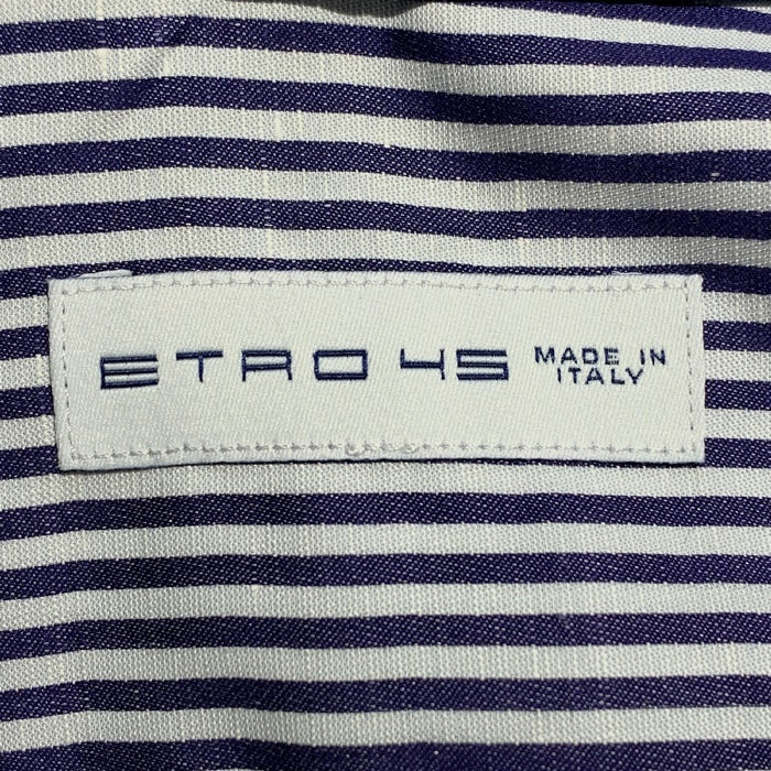 ETRO エトロ コットン リネン ストライプシャツ クレリック ペイズリー ネイビー ホワイト Size 45 福生店