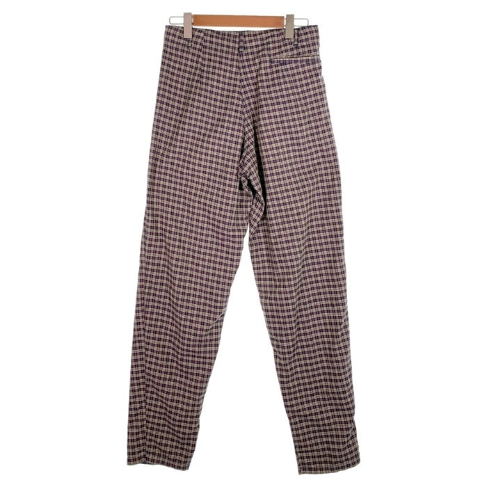 80's STUSSY ステューシー コットン チェック柄 1タックスラックス パンツ ベージュ ネイビー USA製 黒タグ Size 31 福生店