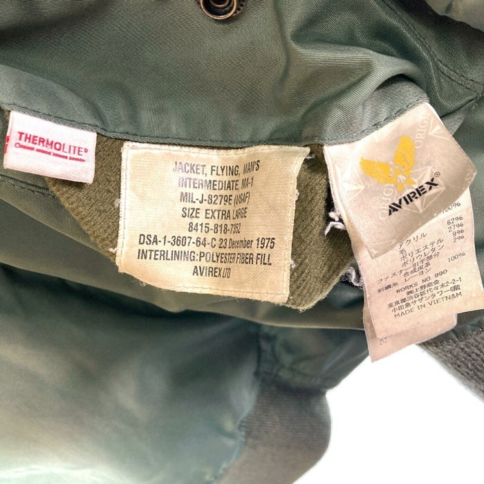 AVIREX アヴィレックス 6112156 直営店限定 IRCRAFT MECHANIC バック刺繍 MA-1 フライトジャケット オリーブ sizeXL 瑞穂店