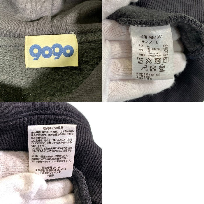 9090 ナインティナインティ 90 Logo Original Hoodie プルオーバーフーディー パーカー ロゴ刺繡 ネイビー NN1831 Size L 福生店