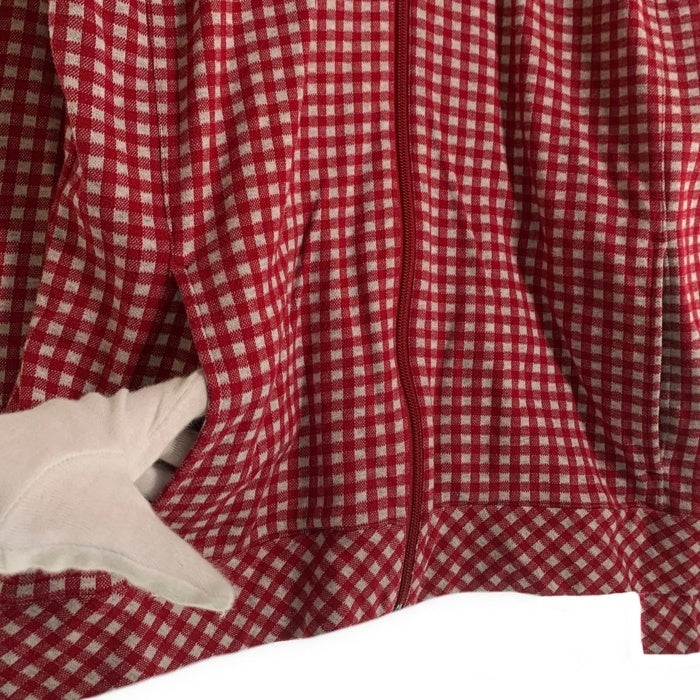 BURBERRY BLACK LABEL バーバリーブラックレーベル ジップアップ コットンパーカー チェック ホース刺繡 レッド BMV04-203-16 Size 3 福生店