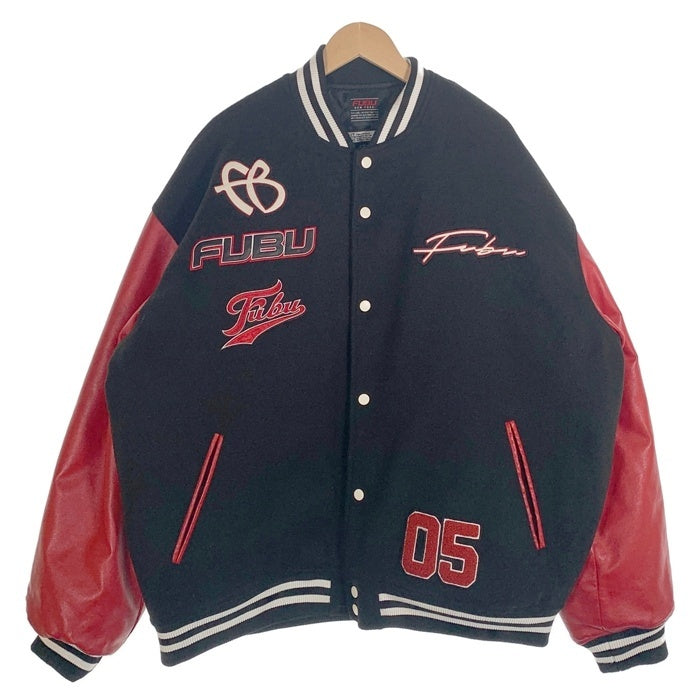 FUBU フブ GALFY ガルフィー ワッペン スタジャン 袖フェイクレザー 中綿 レッド ブラック Size XL 福生店