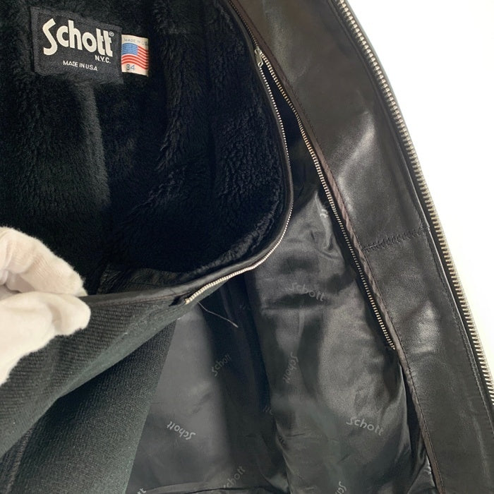 Schott ショット  レザーシングルライダースジャケット 641 ボアライナー付 ブラック Size 34 福生店