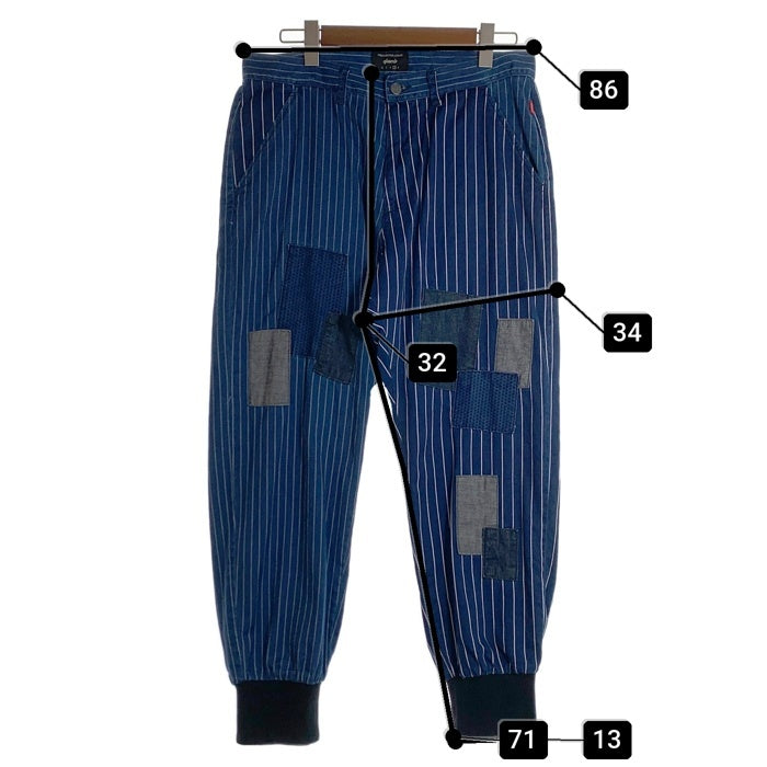 glamb グラム Clump wide denim ウォバッシュ ストライプ パッチワーク ジョガーパンツ 裾リブ インディゴ GB17SM/P10 Size 3 福生店